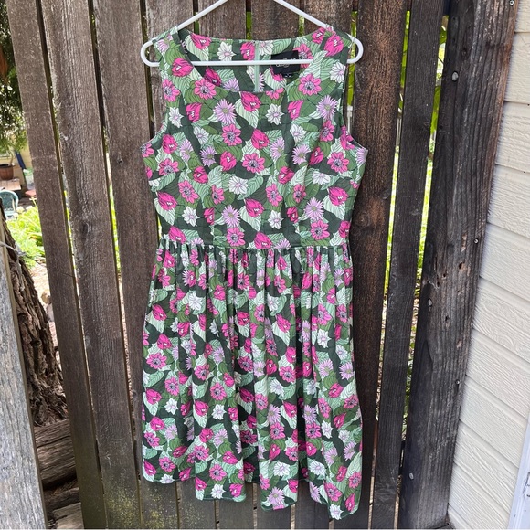 Collectif Candice Palm Blush Floral Swing Dress In Sz L/10 - Picture 8 of 12